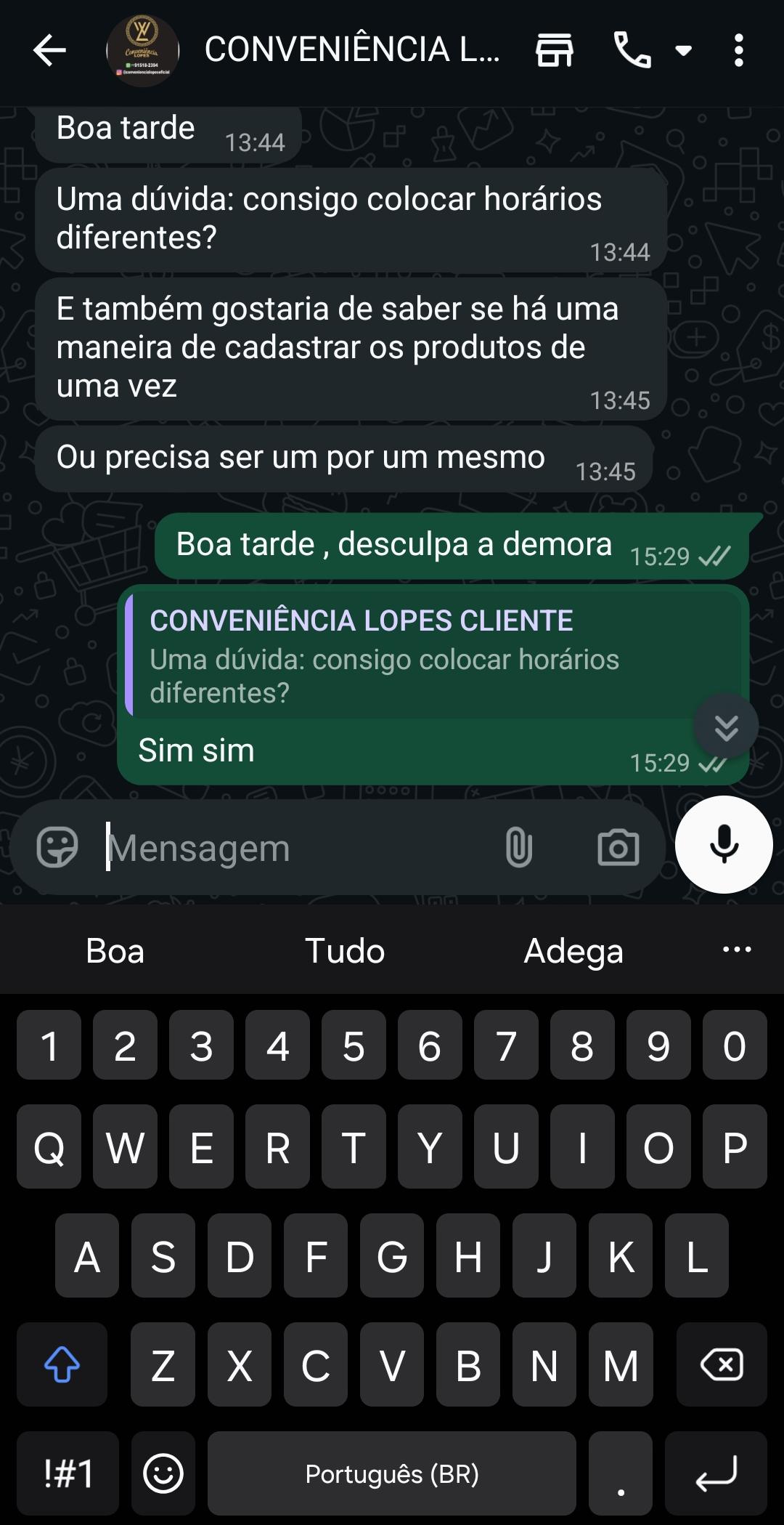 Print de conversa com cliente — AdegaApp